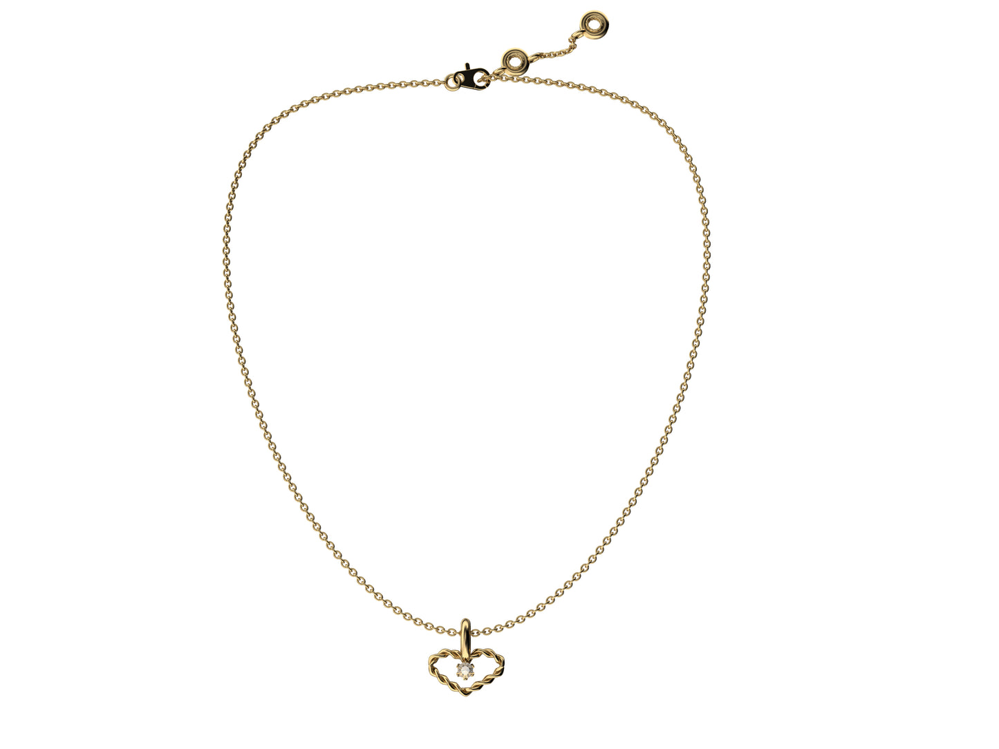 Heart necklace, 18K yellow gold, set with 1 brilliant-cut diamond totaling 0.1 carats, yellow gold chain. Inner diameter: 8 mm x 15 mm. Adjustable chain length: 38-41 cm. 