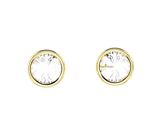 Forever earrings, 18K yellow gold, each set with a brilliant-cut diamond totaling 0.14 carat. Diameter of the pattern: 5.0 mm.