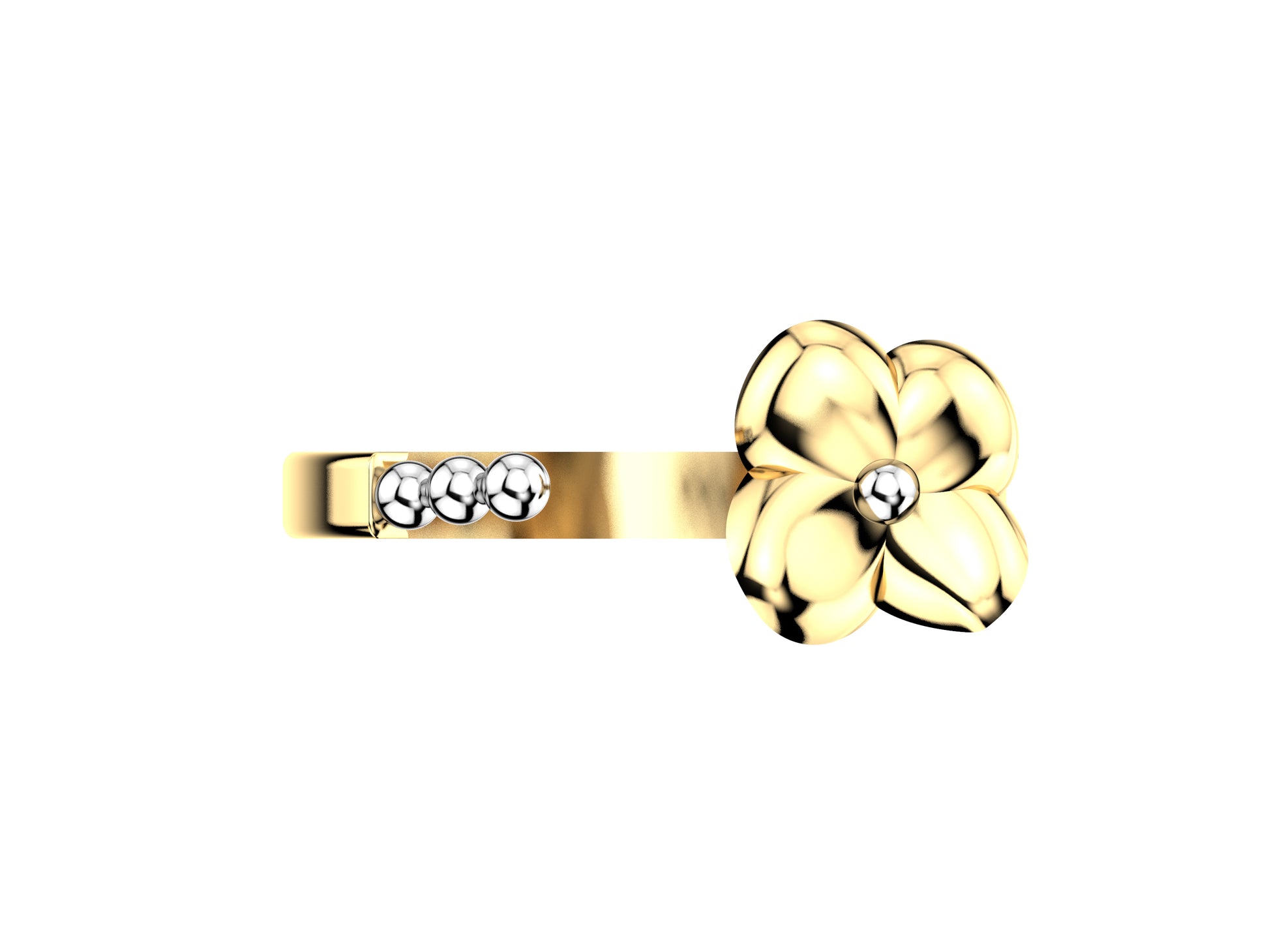 Flores de MatiJaro ring, 18K yellow gold, white gold. Width of the pattern: 9.2 mm