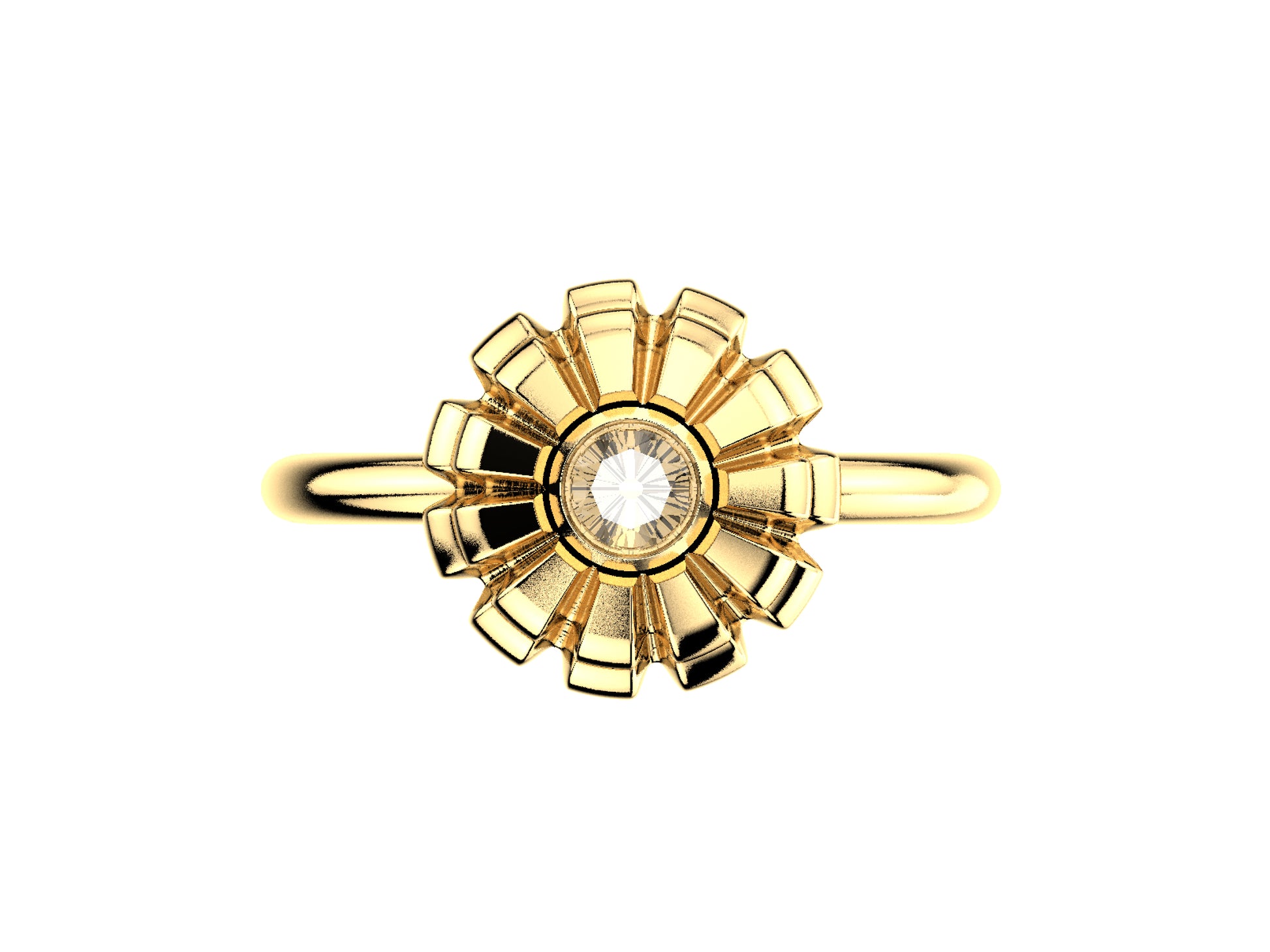 Flores de MatiJaro ring, 18K yellow gold set with brilliant-cut diamond totaling 0.2 carat. Width of the pattern: 9.2 mm.