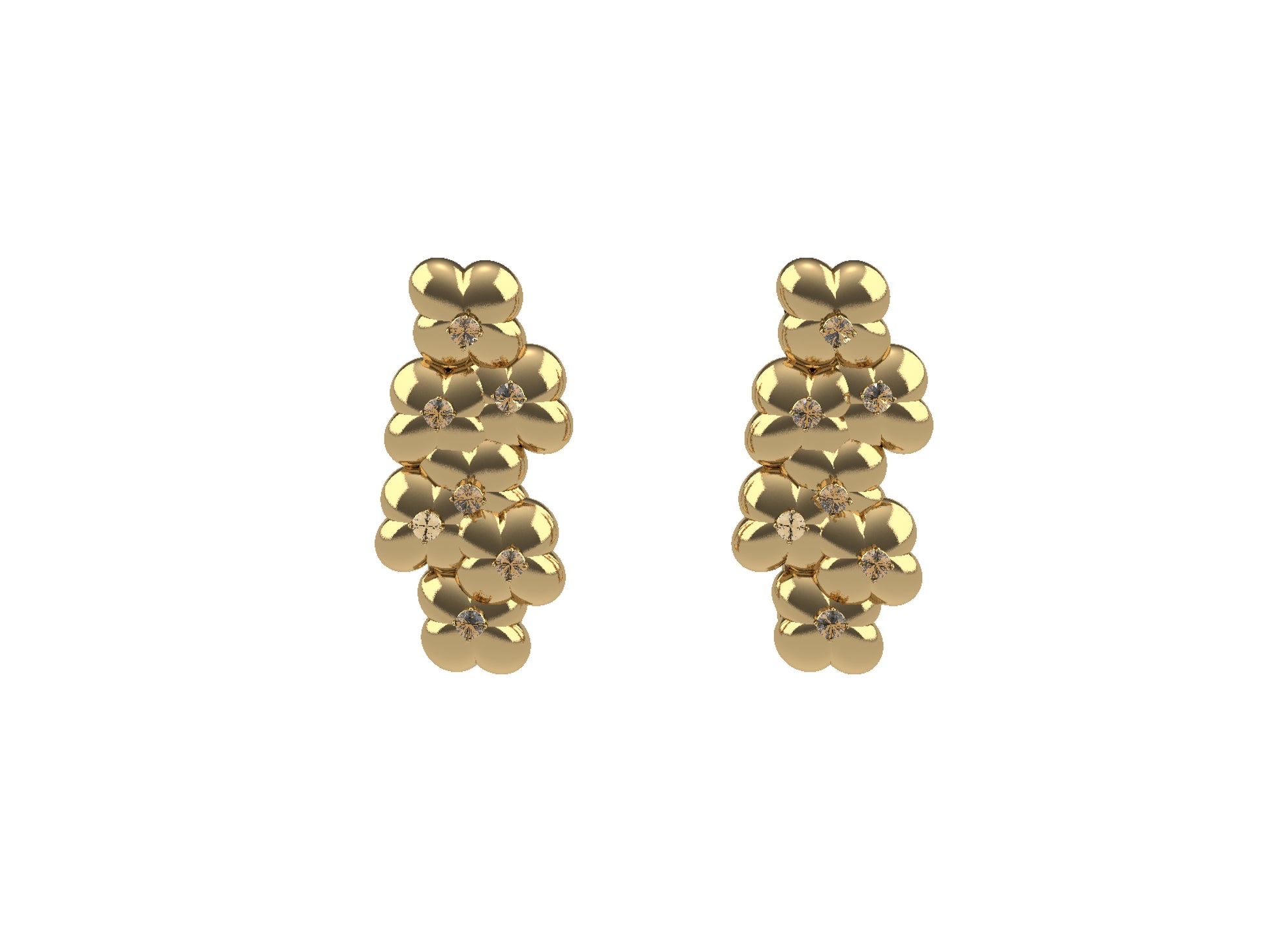 Flowers earrings, 18K yellow gold, diamonds.