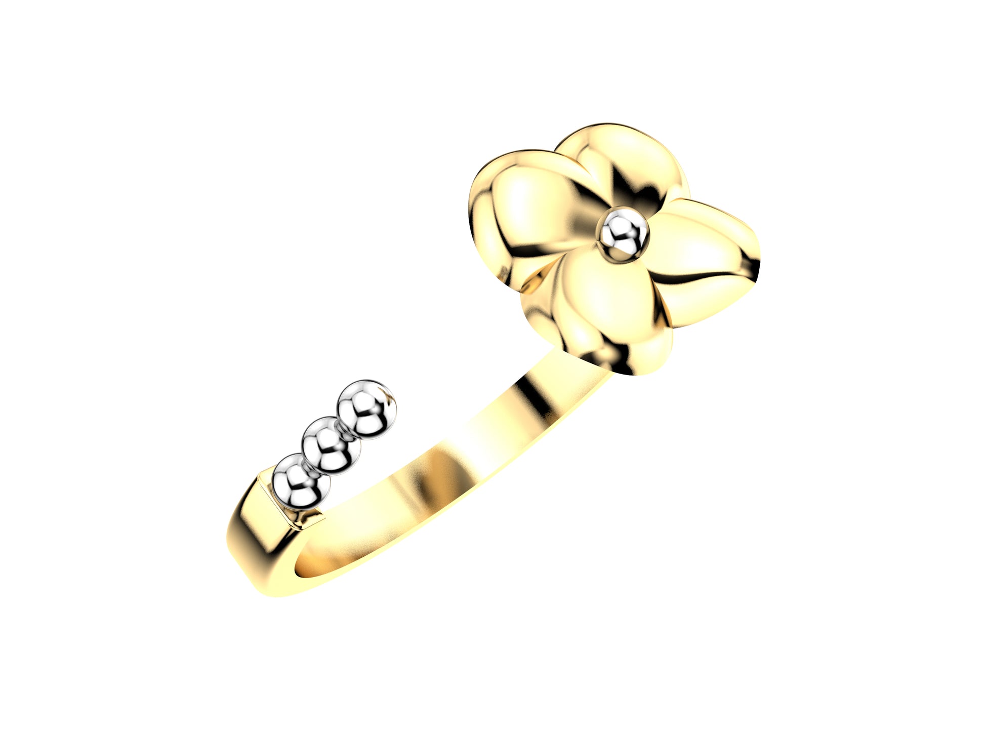 Flores de MatiJaro ring, 18K yellow gold, white gold. Width of the pattern: 9.2 mm