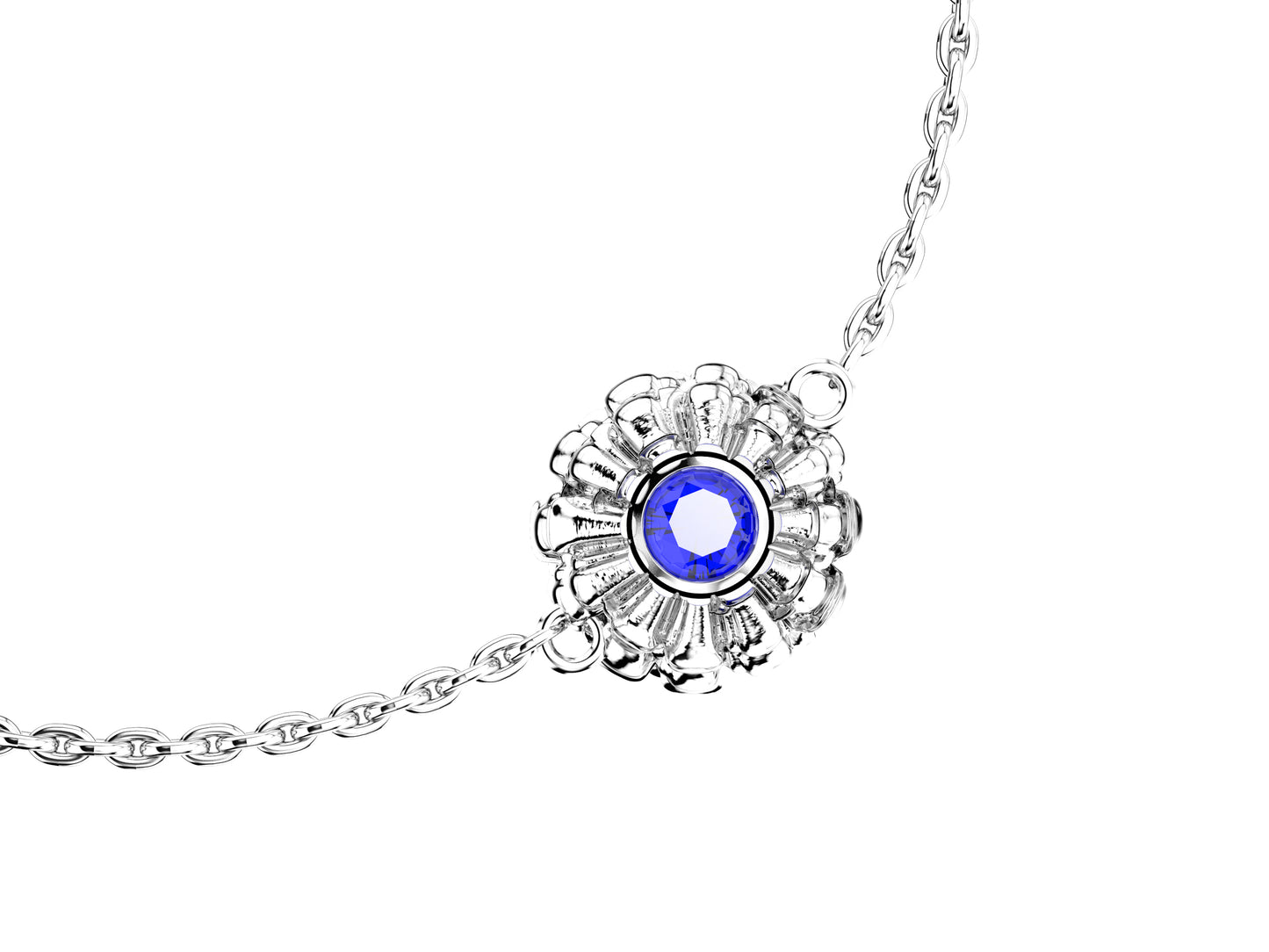 Flower bracelet, 18K white gold, blue spinel.