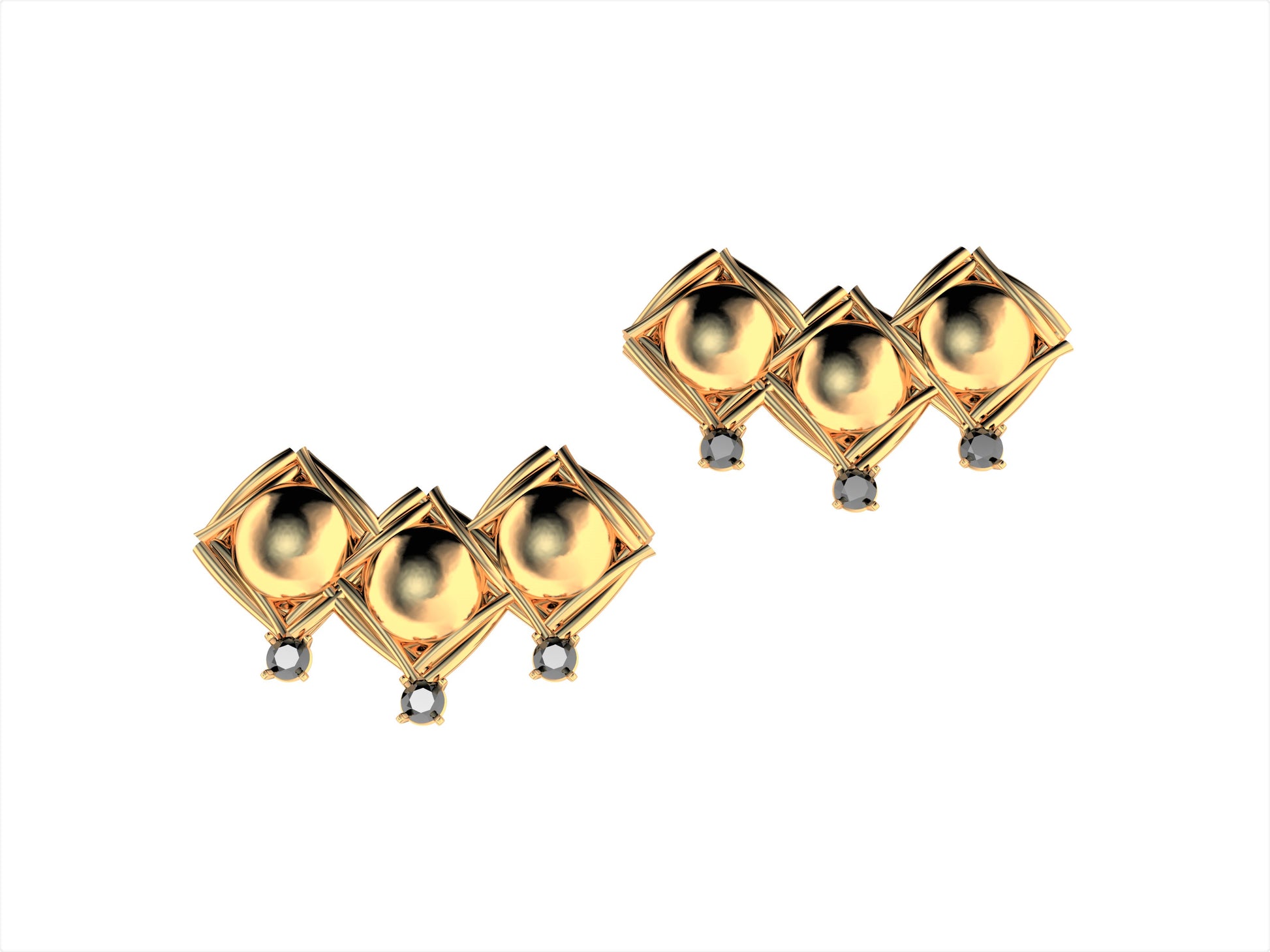 MatiJaro MJ earrings, white gold, 6 black spinel..