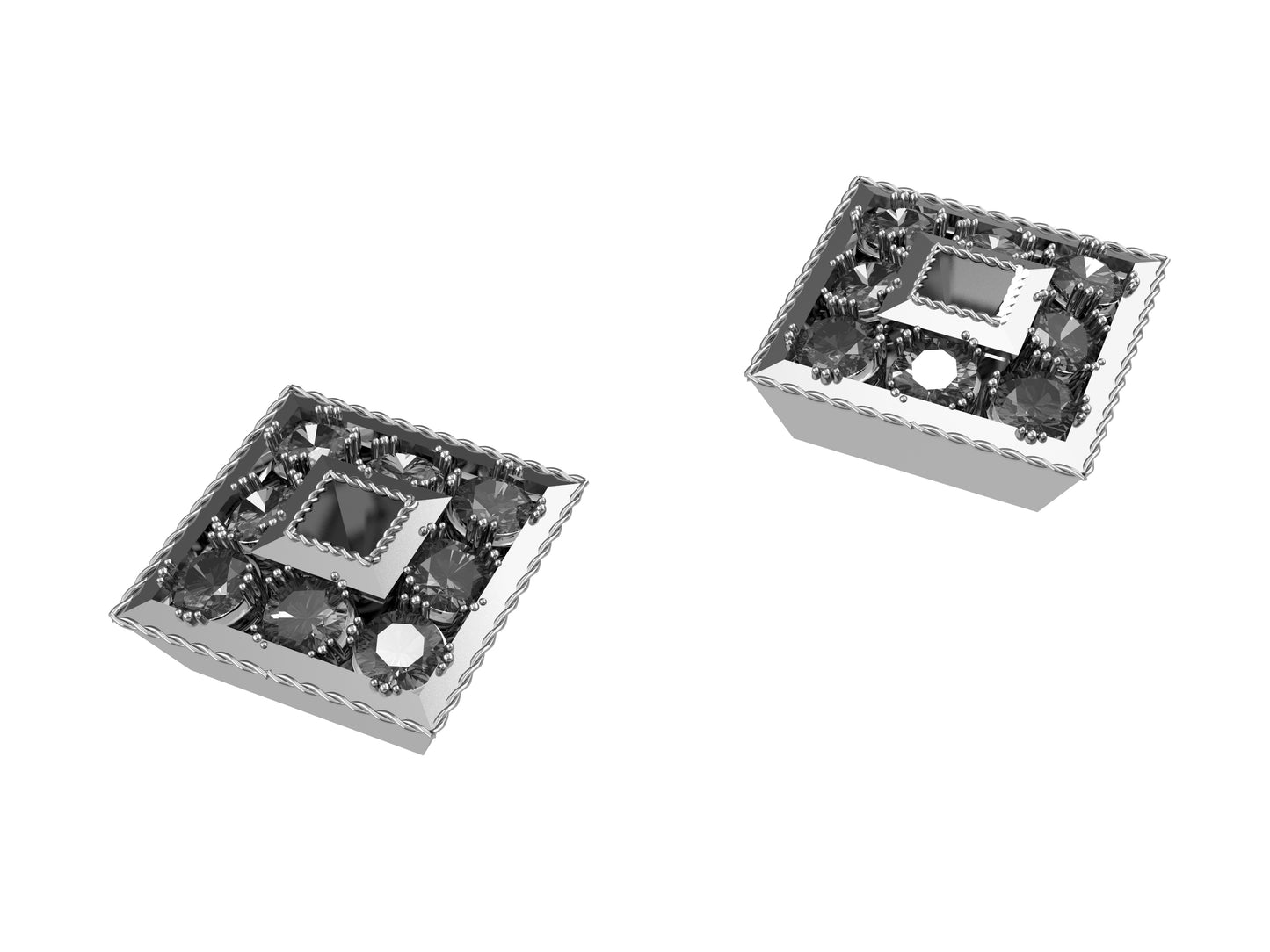 MatiJaro MJ earrings, 18K white gold, each set with 16 brilliant-cut diamonds totaling 0.418 carat.