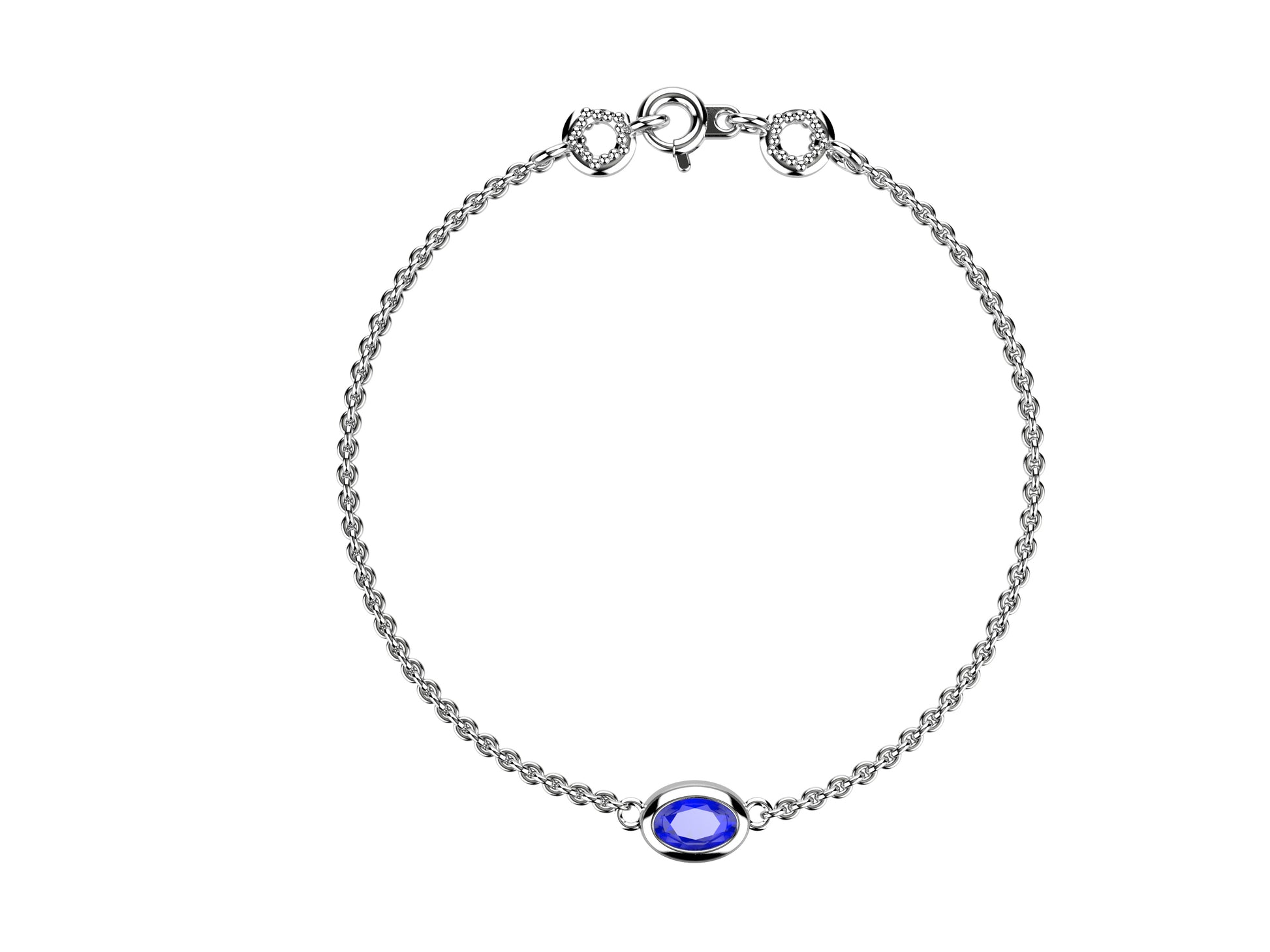 Gemmes De La Divinite bracelet, white gold, set with a oval-cut blue sapphire. Thickness: 1.78 mm.