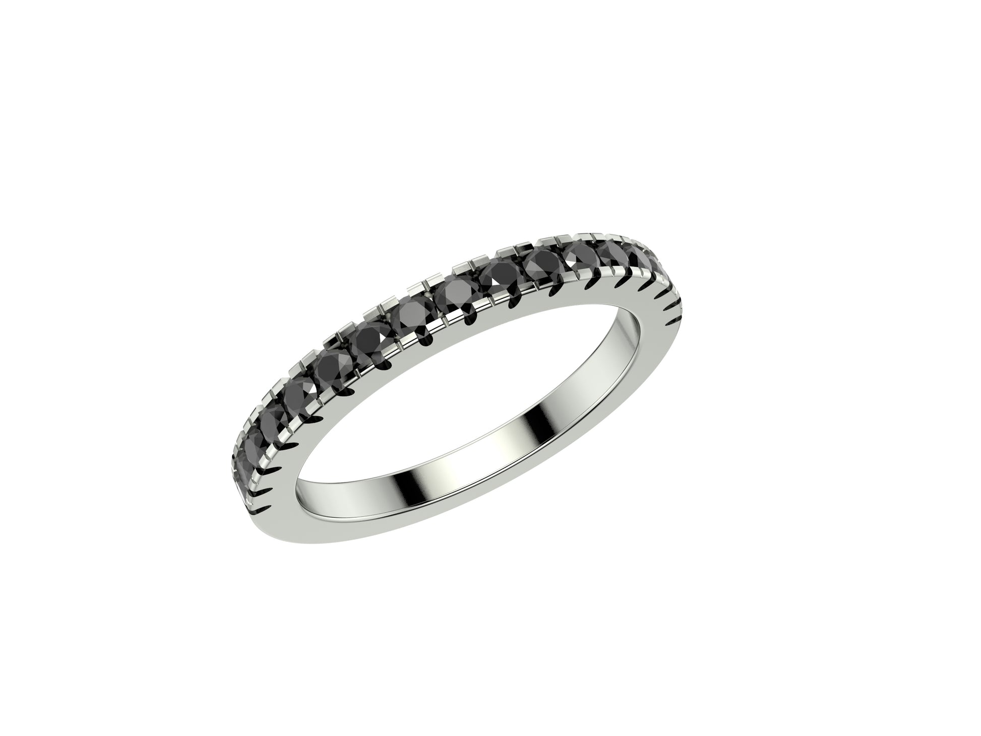 Rainbow ring, width 2.0 mm, 18K white gold, set with 17 black diamonds. 