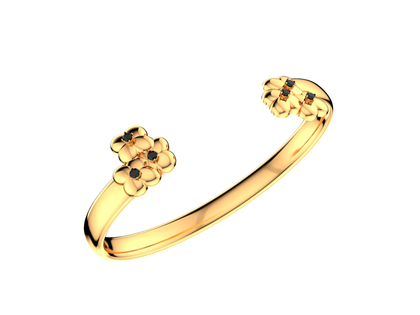 Flower bracelet, 18K rose gold, black spinel.