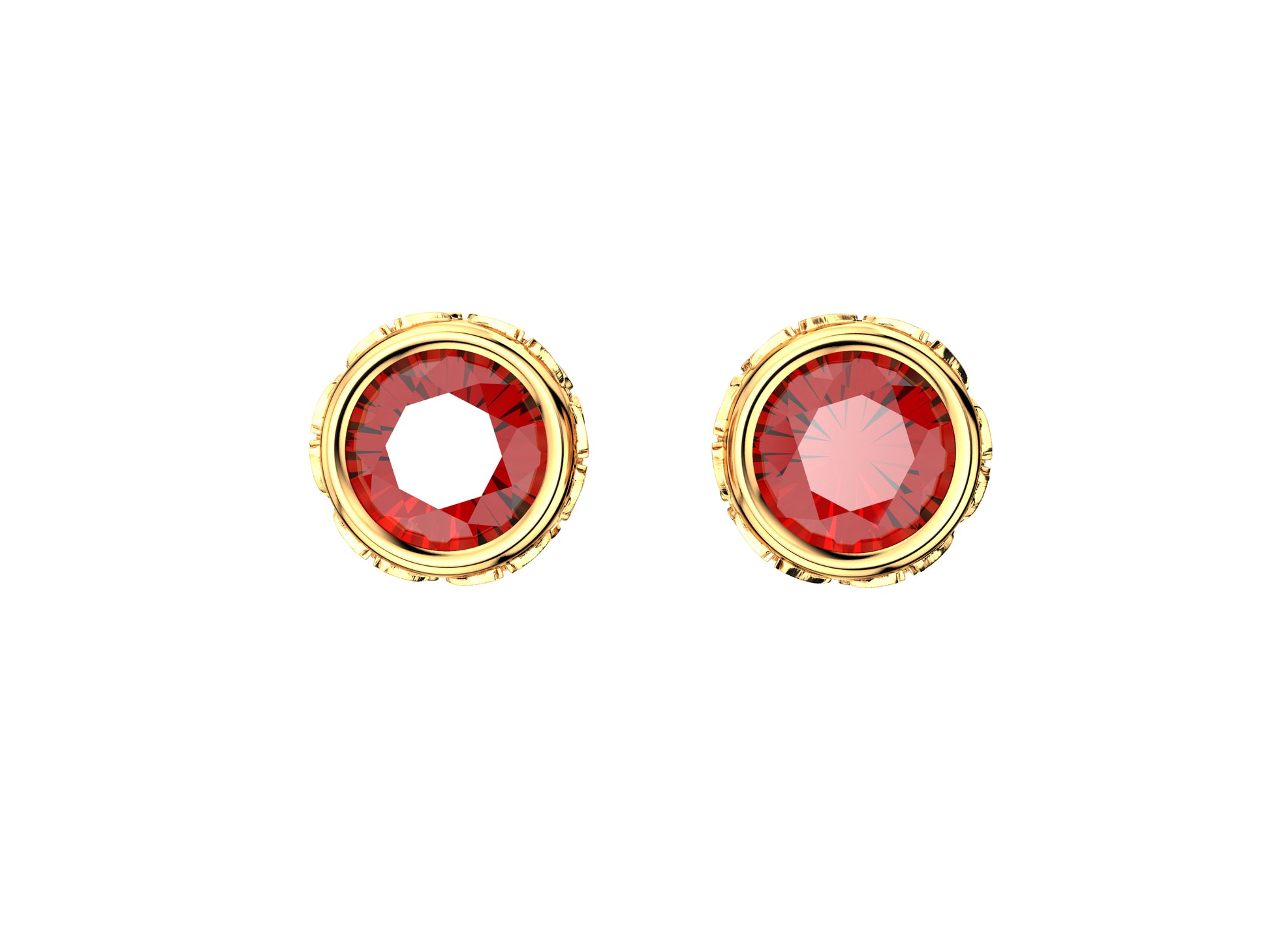 Gemmes De La Divinite earrings, 18K rose gold, each set with a ruby. Diameter of the pattern: 5.0 mm