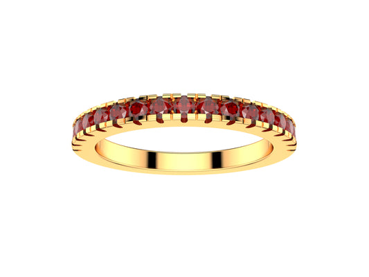 Rainbow ring, width 2.0 mm, 18K rose gold, set with 17 rubie