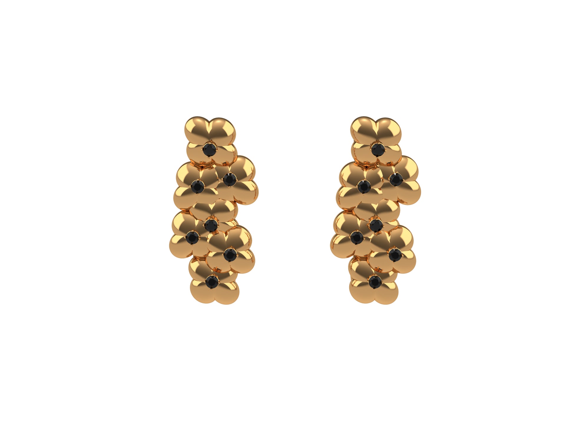 Flores de MatiJaro earrings, 18K rose gold, each set with black spinel. 