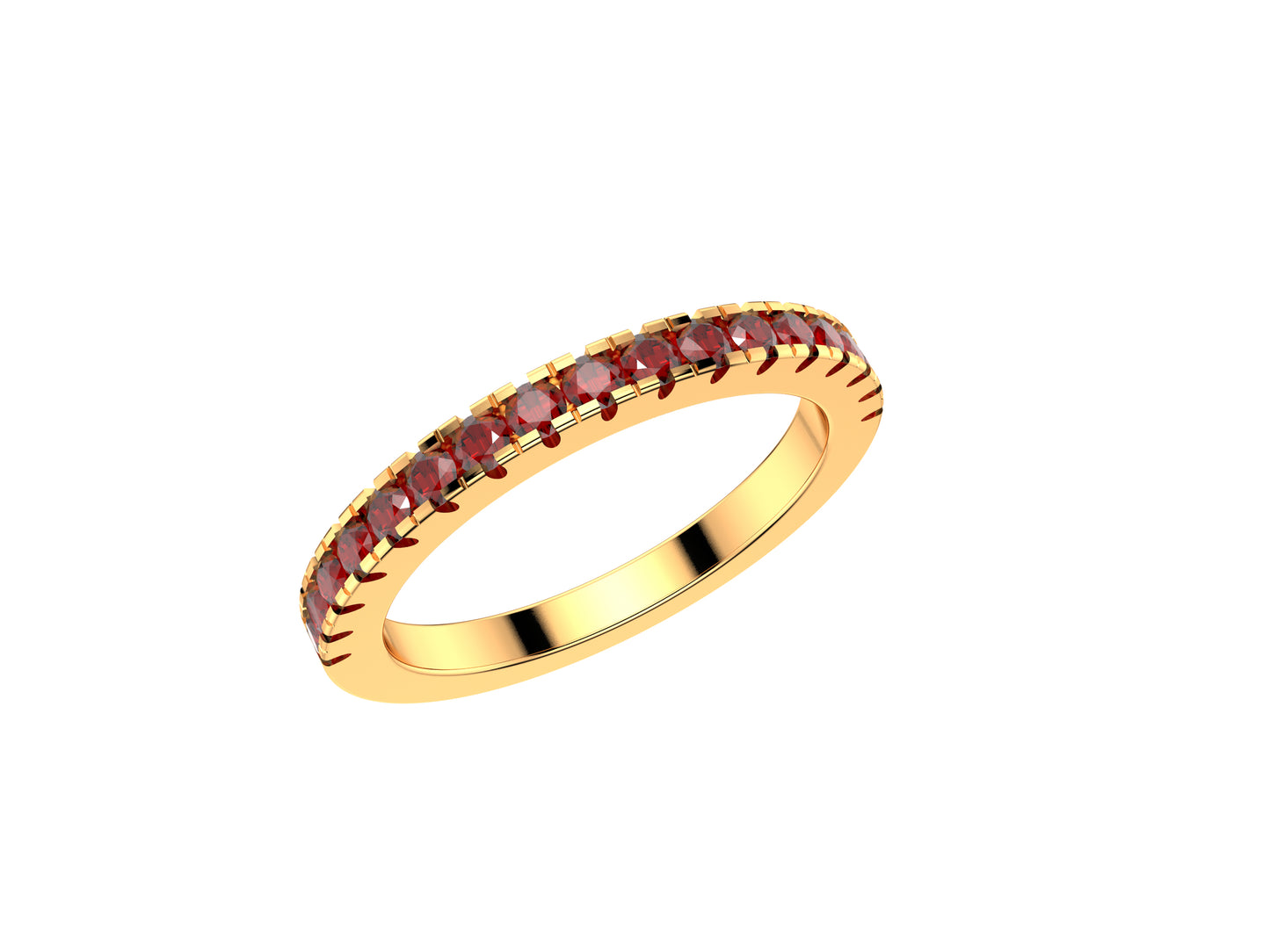 Rainbow ring, width 2.0 mm, 18K rose gold, set with 17 rubie