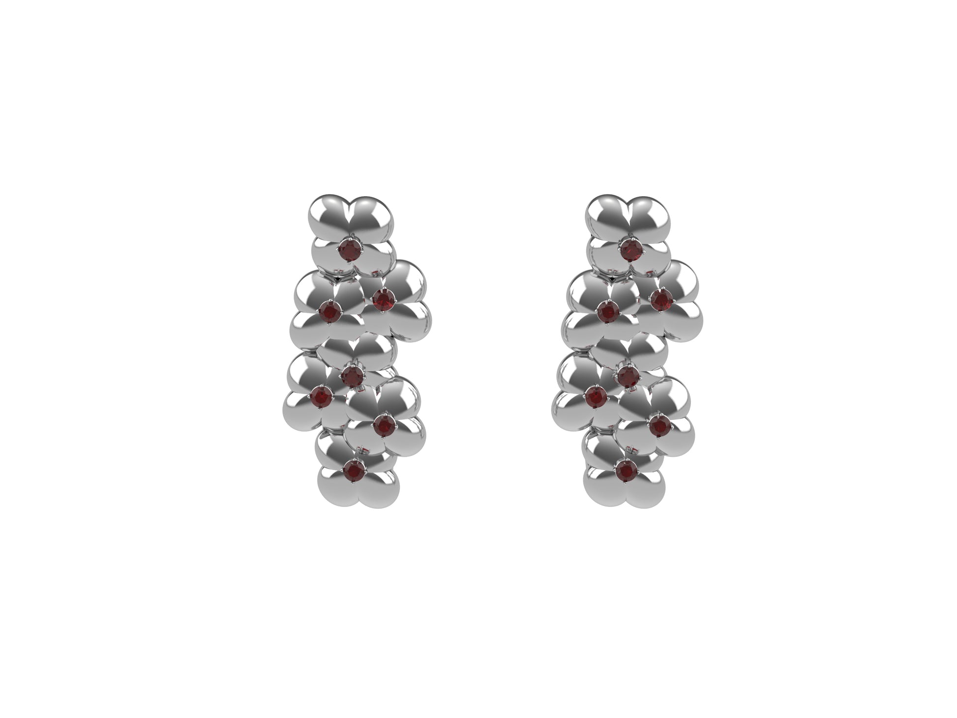 Flores de MatiJaro earrings, 18K white gold, each set with roze topaz. 