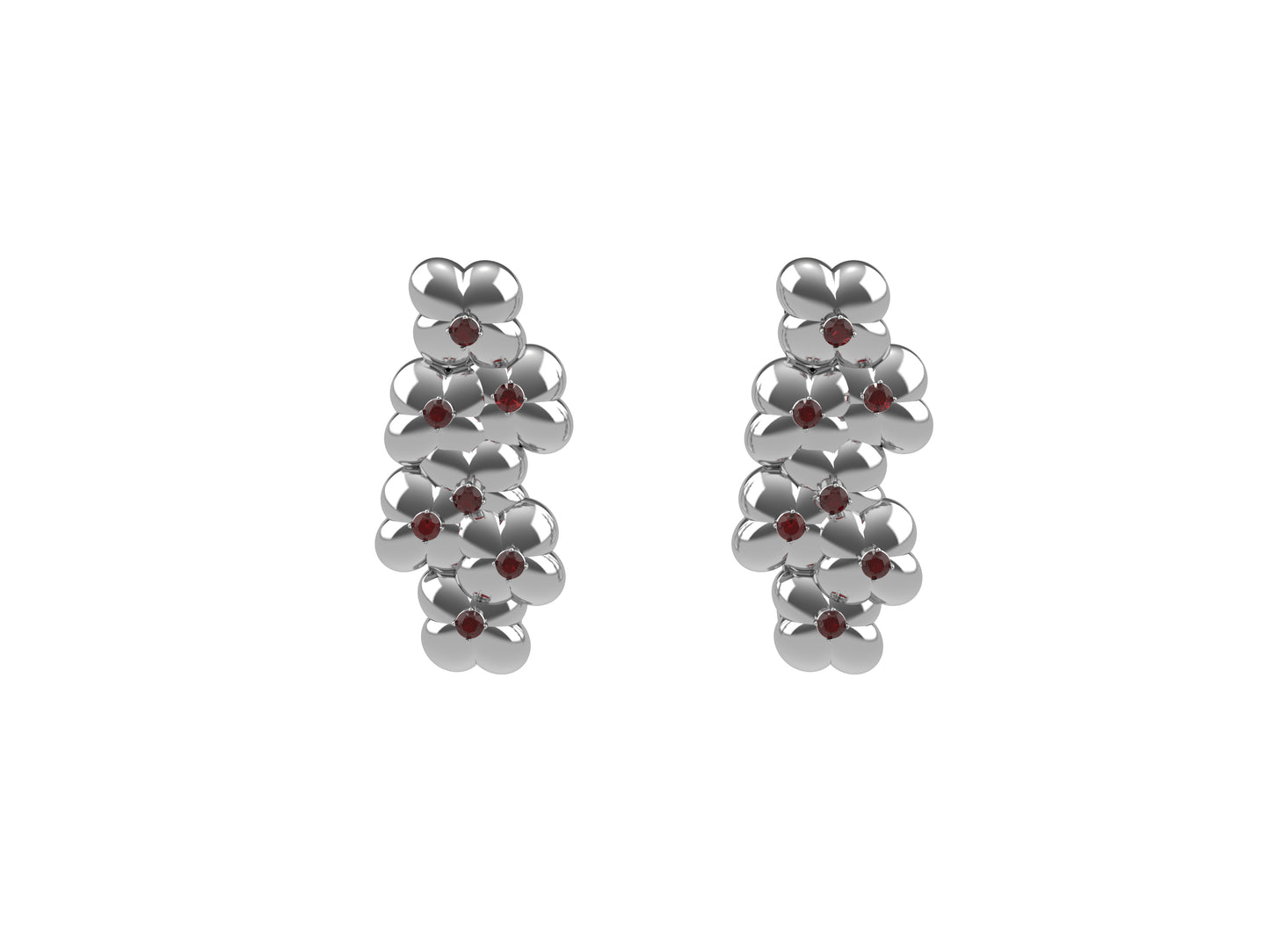 Flowers earrings, 18K white gold, rose.