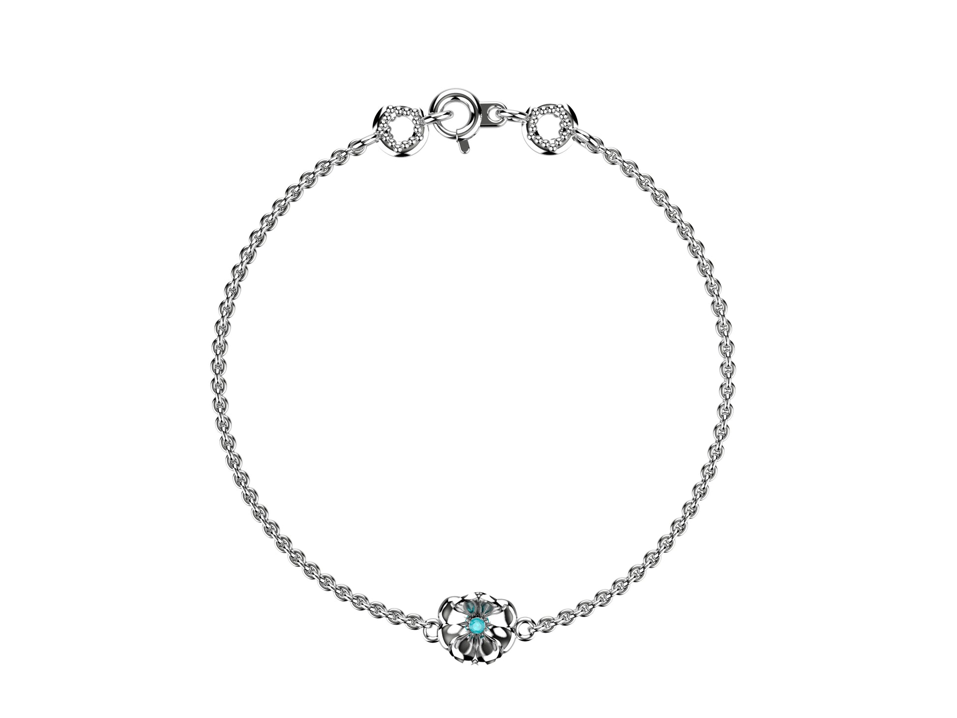 Flores de MatiJaro bracelet, 18K white gold, set with a aquamarine. Thickness: 1.78 mm. Diameter of the pattern: 8,9 mm.