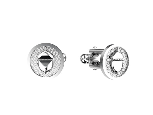 Hit New Style cufflinks in palladium-finished sterling silver. Dimensions: 20.5 mm high x 17 mm wide.    