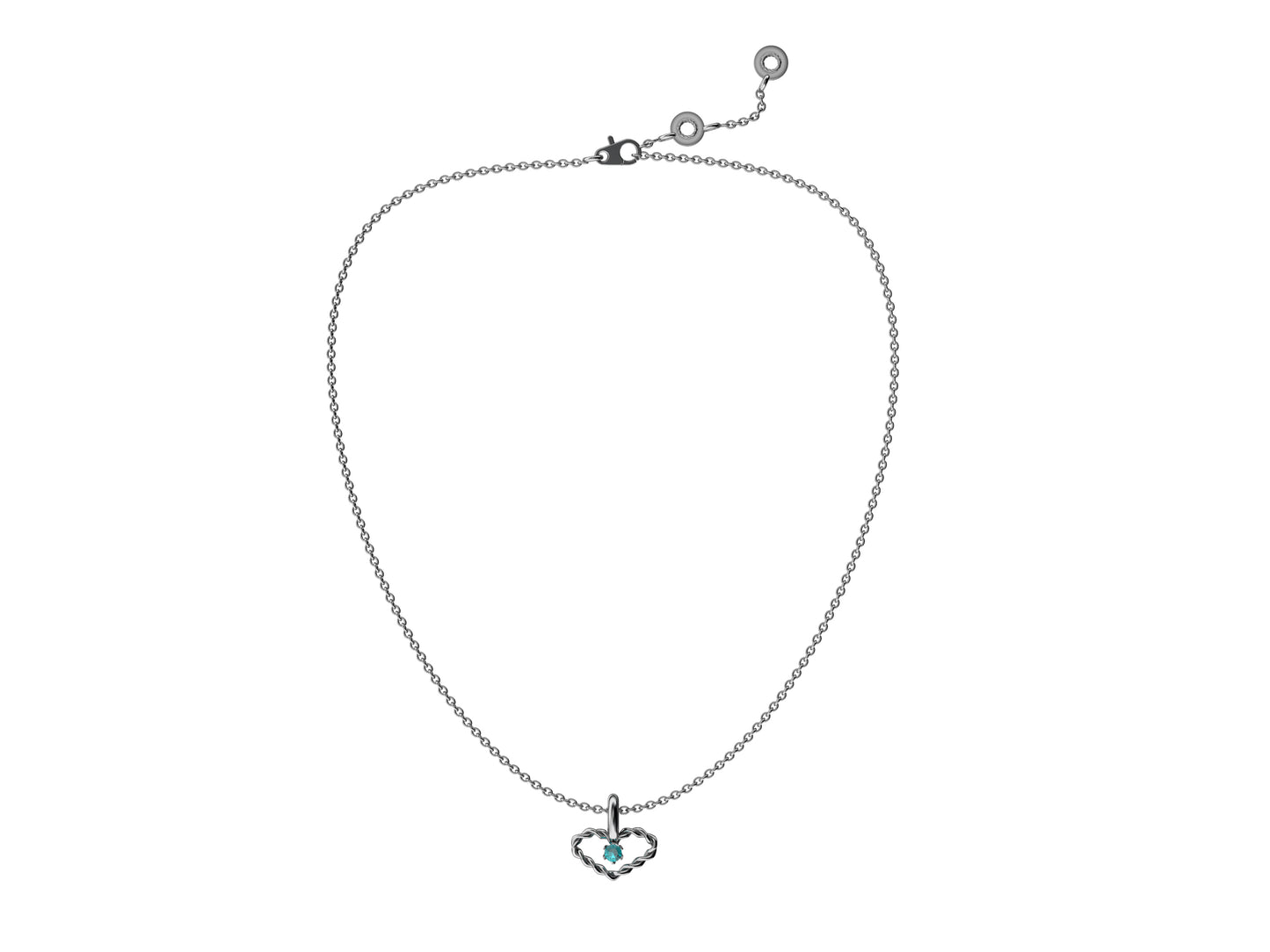 MatiJaro Heart necklace, sterling silver, set with 1 aquamarine, sterling silver chain. Inner diameter: 8 mm x 15 mm. Adjustable chain length: 38-41 cm. 