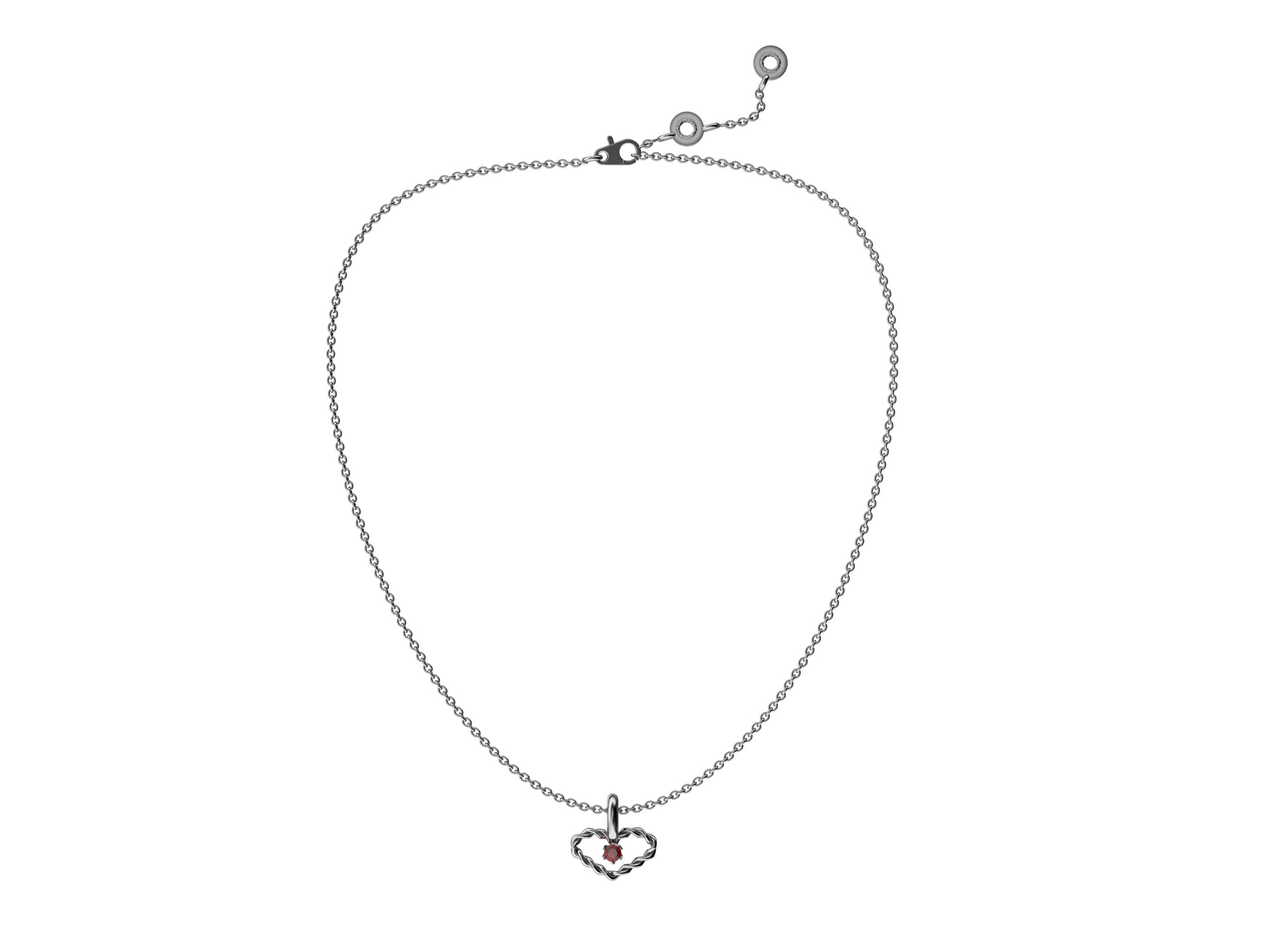 MatiJaro Heart necklace, sterling silver, set with 1 ruby, sterling silver chain. Inner diameter: 8 mm x 15 mm. Adjustable chain length: 38-41 cm. 