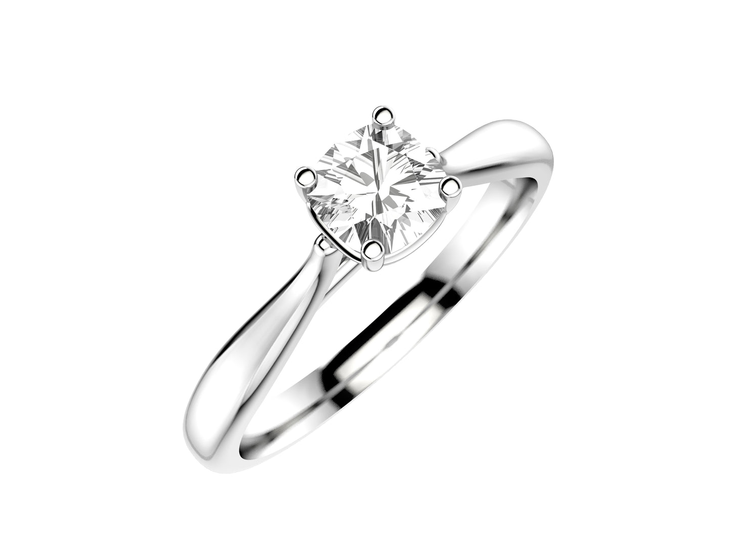 Forever engagement ring, 18K white gold, set with a cusion-cut diamond available in 0.3 to 0.39 carats. 