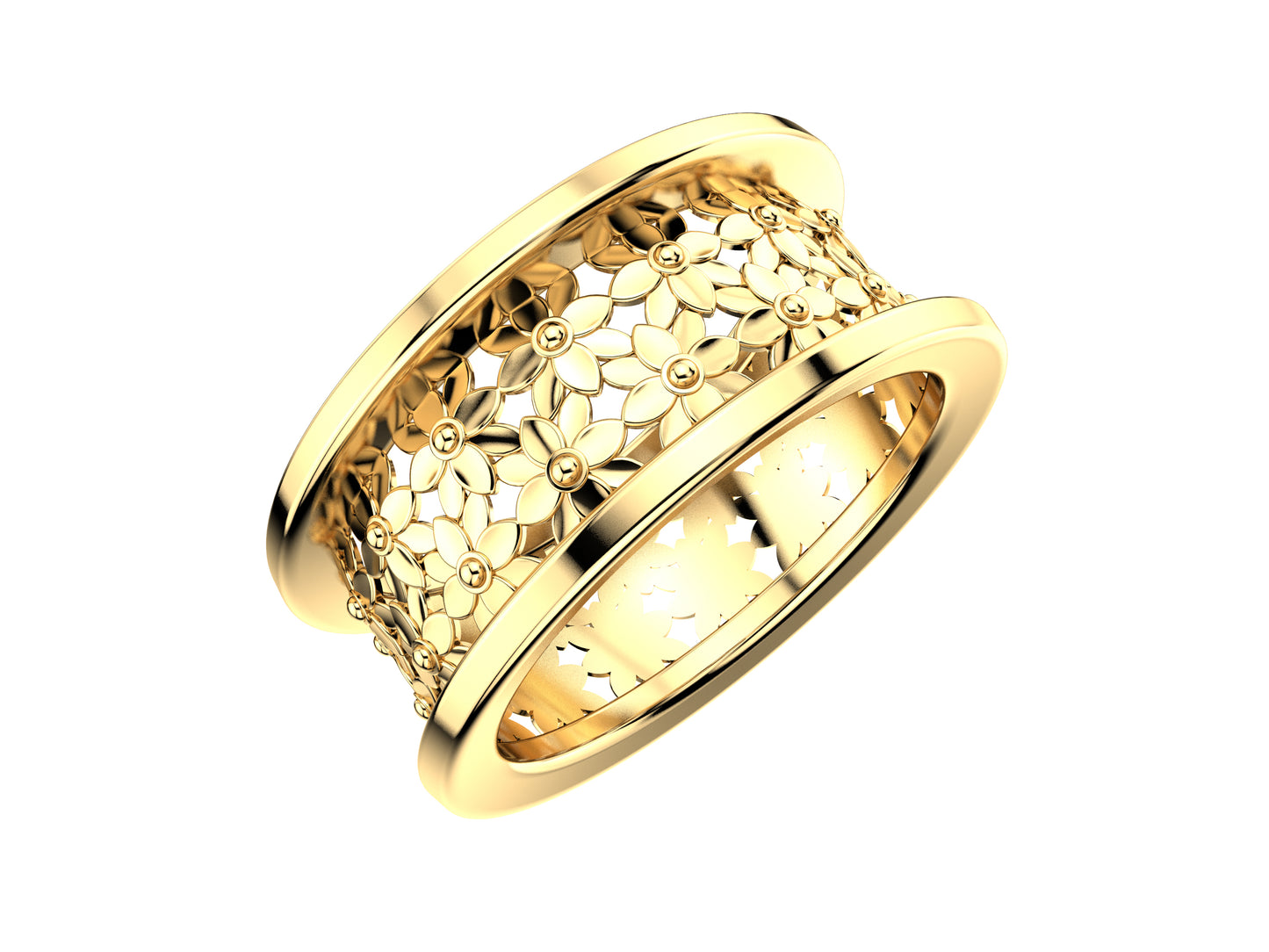 Flores de MatiJaro ring, 18K yellow gold. Width of the pattern: 8.1 mm.