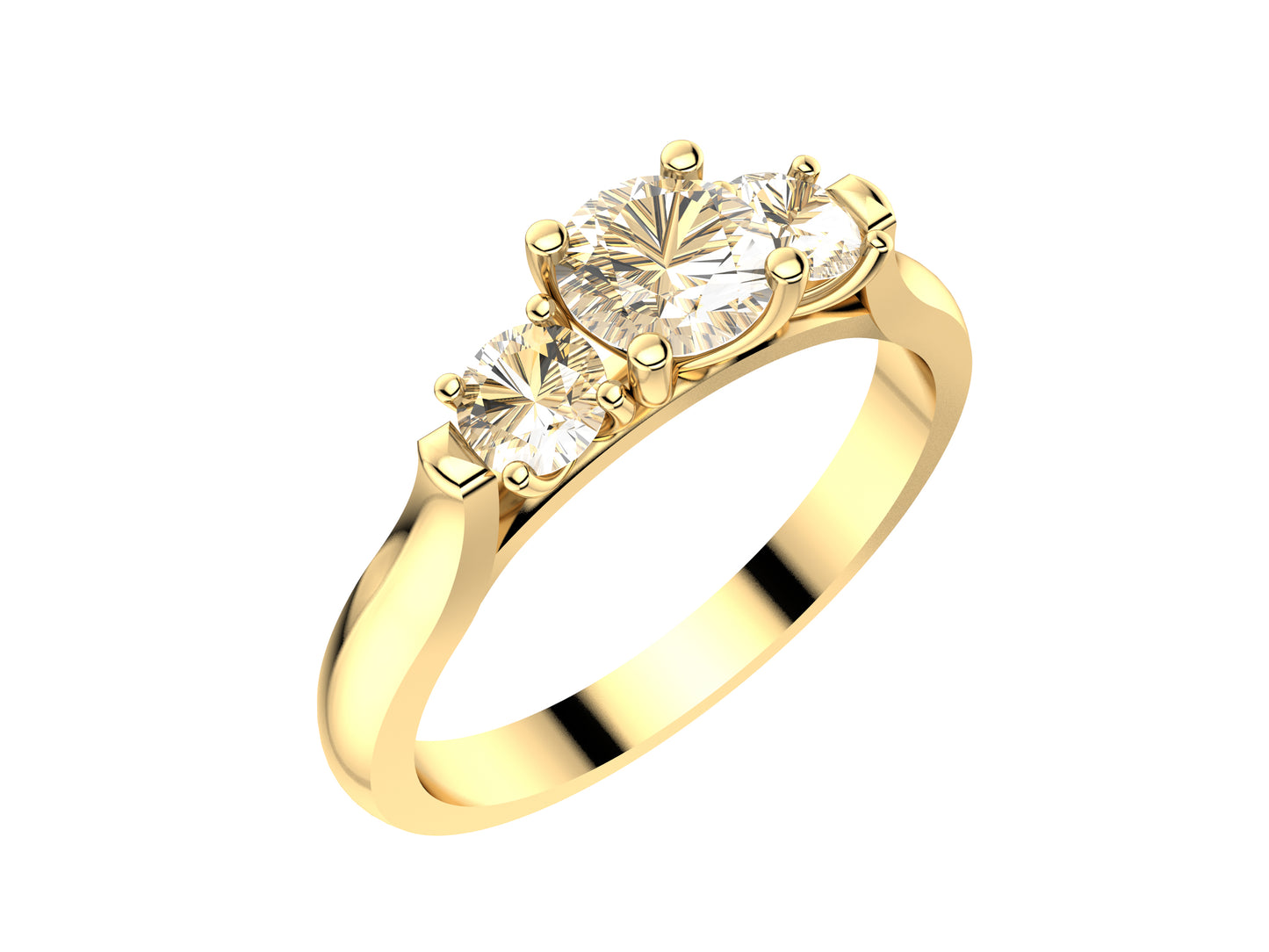 Forever three stone engagement ring, 18K yellow gold, set with a brilliant-cut diamond  from 0.37 to 0.45 carats and 2 brilliant-cut diamonds totaling 0.3 carats. 