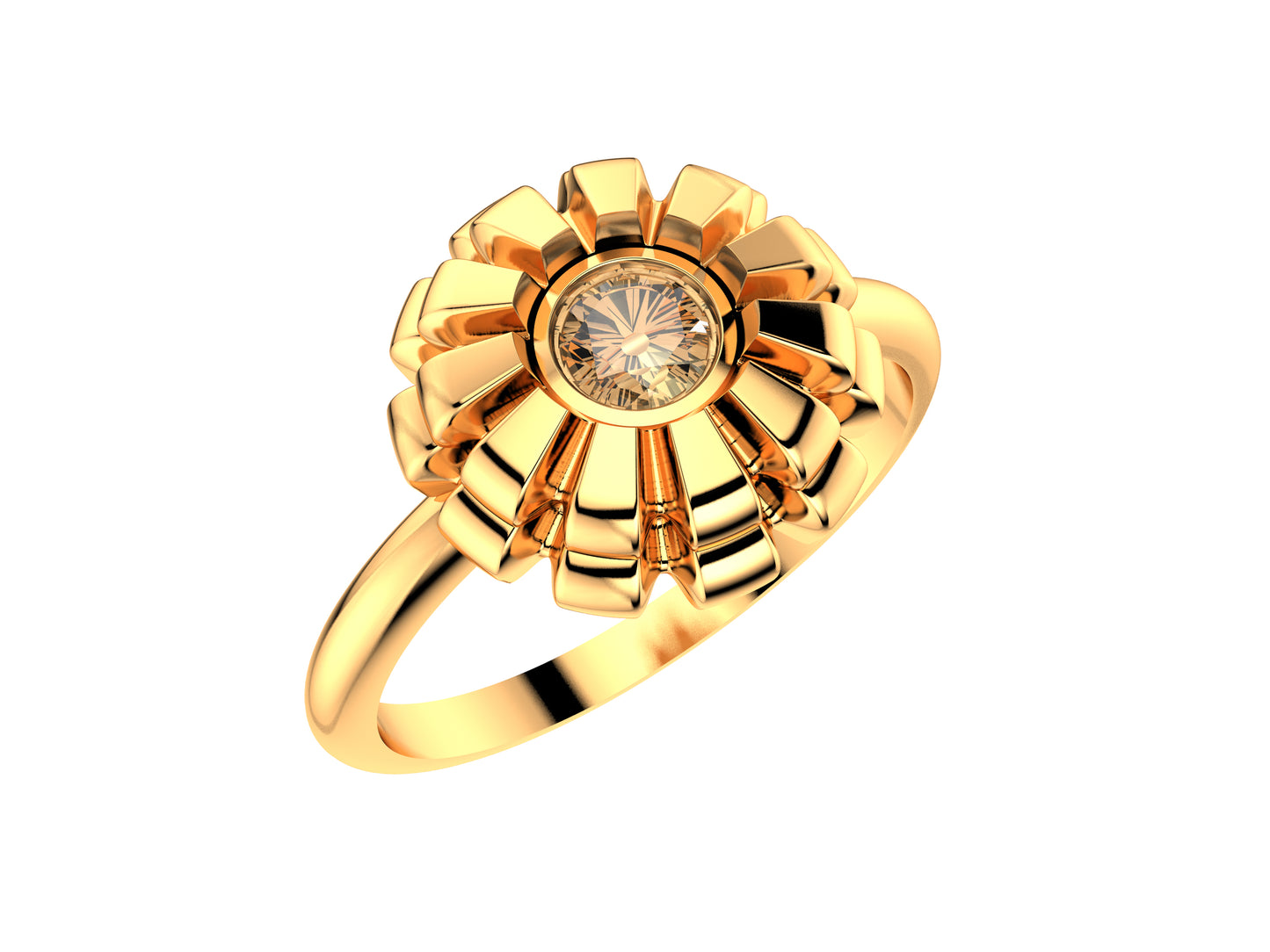 Flores de MatiJaro ring, 18K rose gold set with brilliant-cut diamond totaling 0.2 carat. Width of the pattern: 9.2 mm.