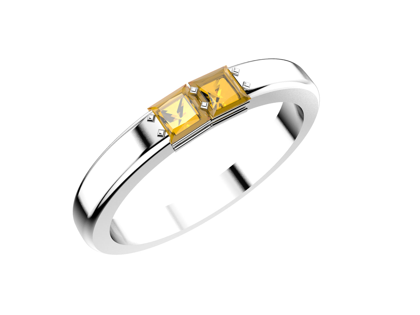 Rainbow wedding band, width 3.0 mm, platinum 950‰, set with a princess-cut yellow sapphire.