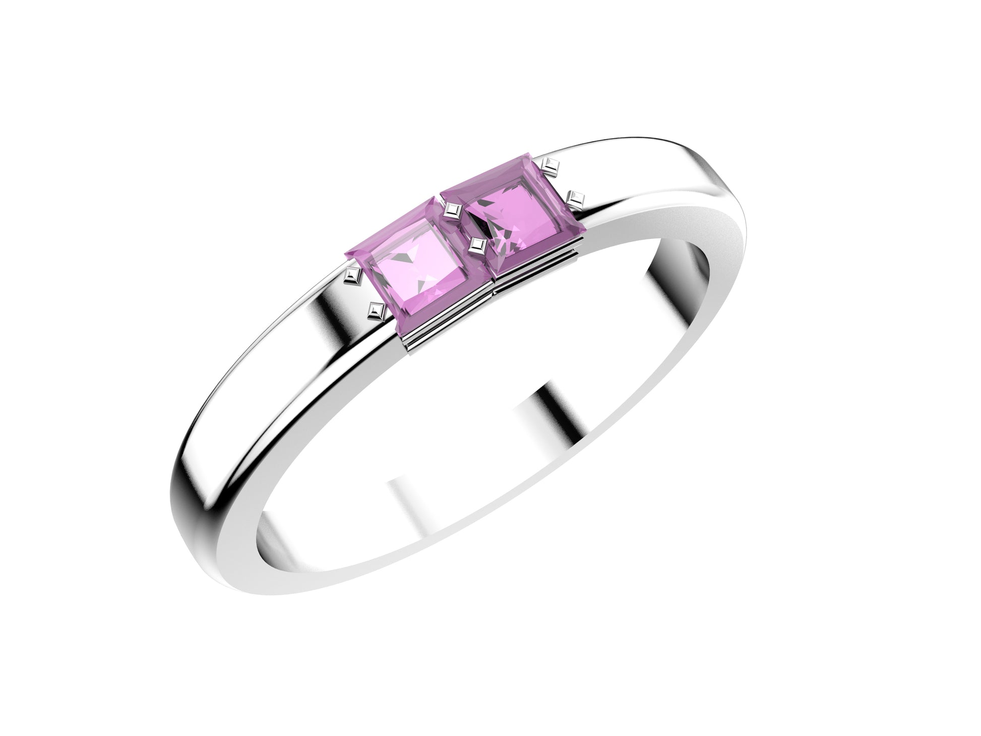 Rainbow wedding band, width 3.0 mm, platinum 950‰, set with a princess-cut pink sapphire.