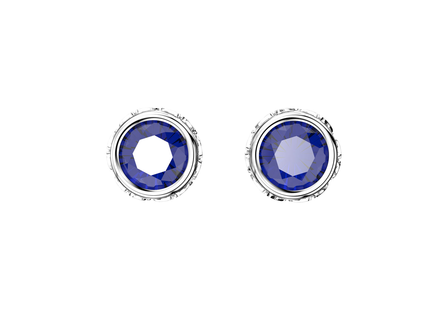 Gemme's De La Divinite earrings, 18K white gold, each set with a blue sapphire. Diameter of the pattern: 5.0 mm.