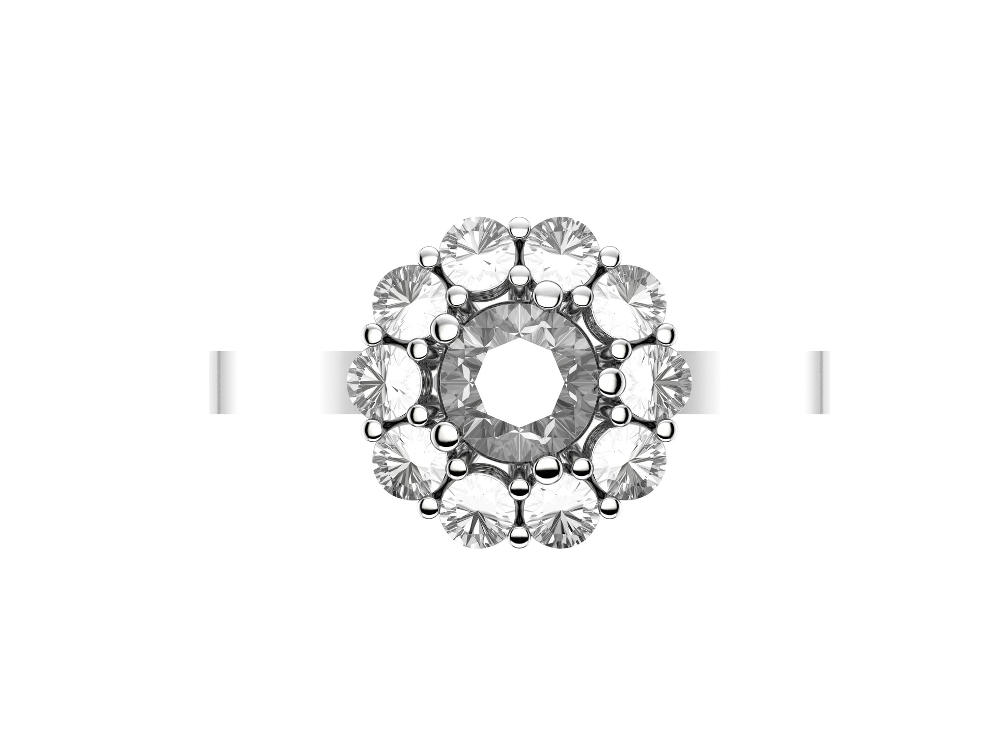 Flores engagement ring, 950‰ platinum, set with a brilliant-cut diamond from 0.43 to 0.52 carats and paved with brilliant-cut diamonds.