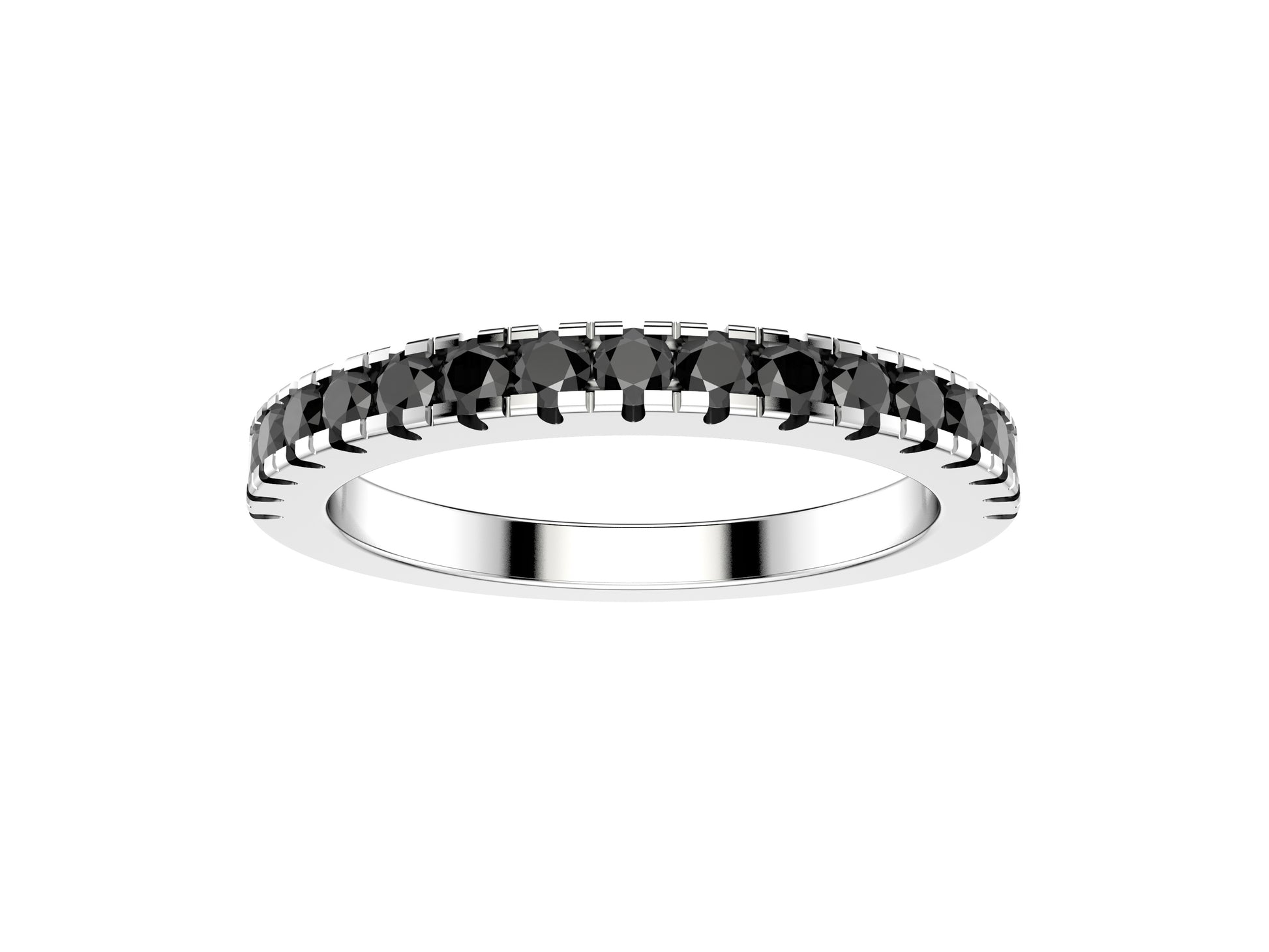 Rainbow ring, width 2.0 mm, 18K white gold, set with 17 black diamonds. 