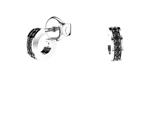 Hit New Style earrings, 18K white gold, 28 black spinel. Width: 10 mm.