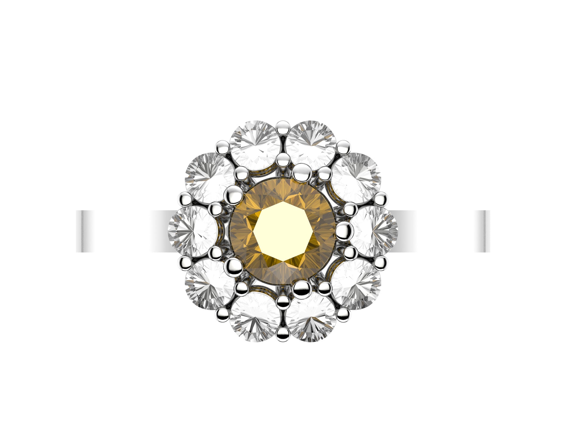 Flores engagement ring, 950‰ platinum, set with a yellow sapphire from 0.43 to 0.52 carats and paved with brilliant-cut diamonds.