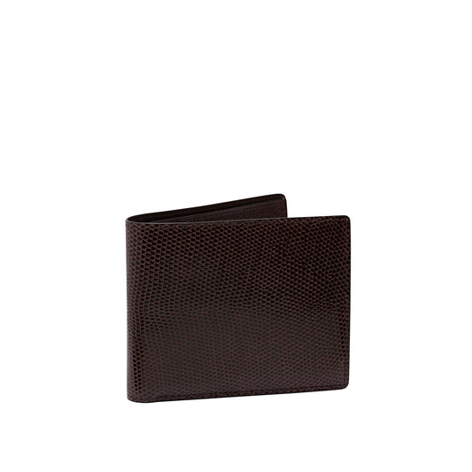 Tehuti GDLD Rainbow super compact wallet in Brown ostrich leather with 6 credit card slots, 3 pockets and 1 change purse with closure on the back.