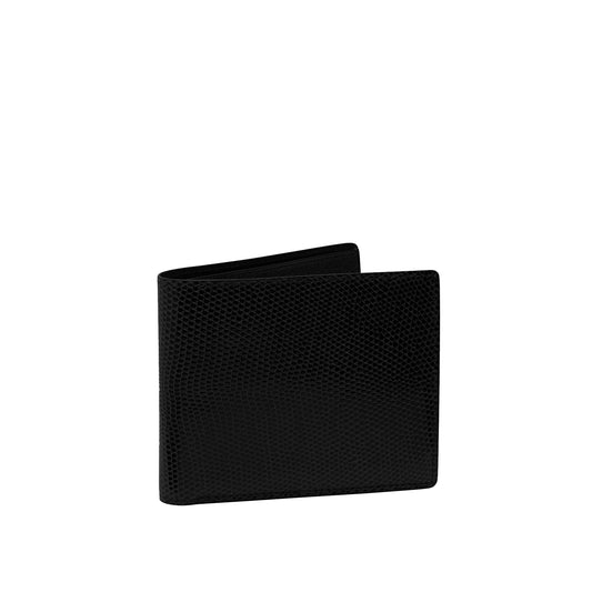 Tehuti GDLD Rainbow super compact wallet in Black ostrich leather with 6 credit card slots, 3 pockets and 1 change purse with closure on the back.