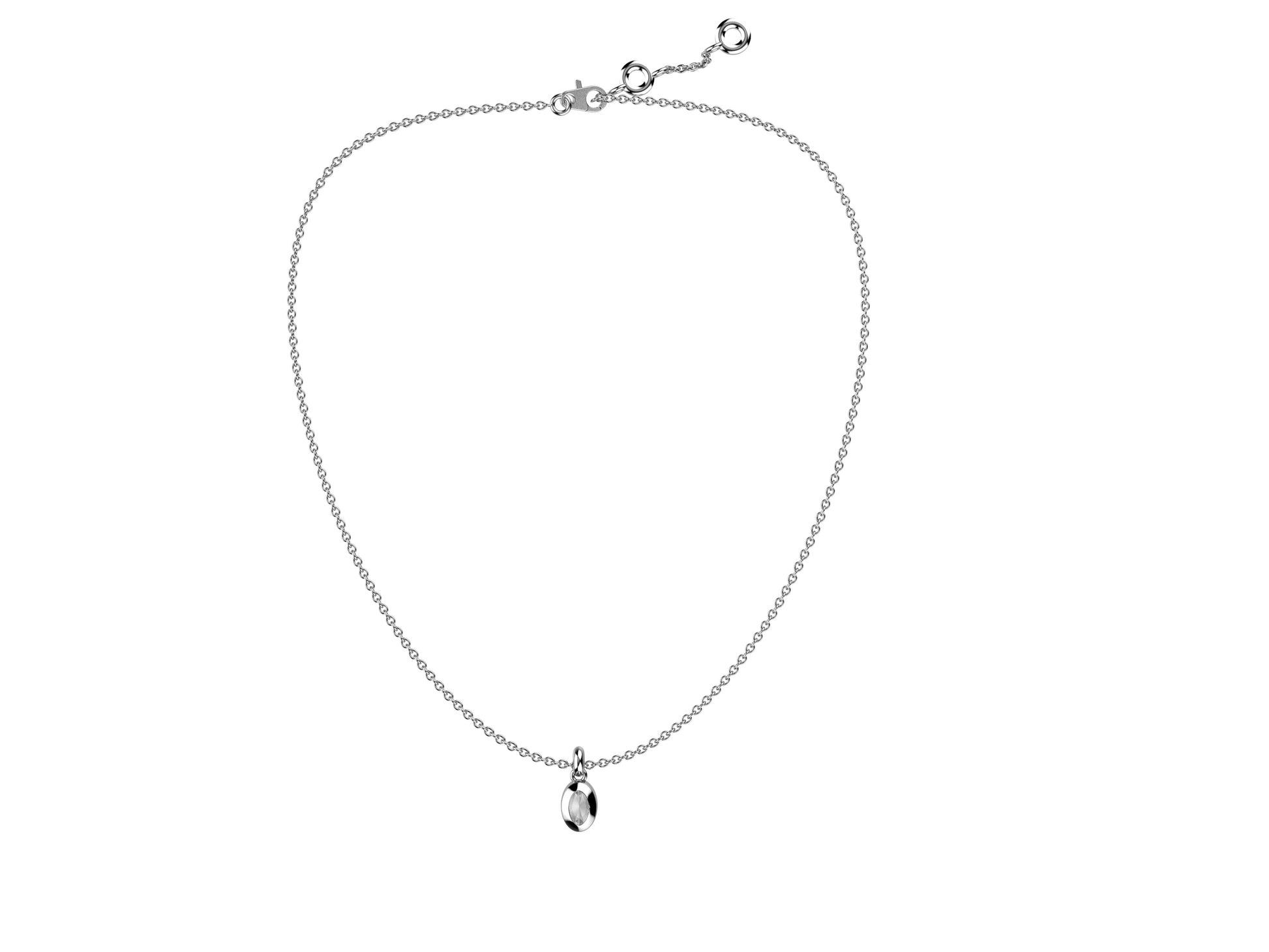 Gemme's De La Divinity necklace, white gold, set with a Diamond. Diameter of the pattern: 11 mm. Chain length: 600 to 605 mm.