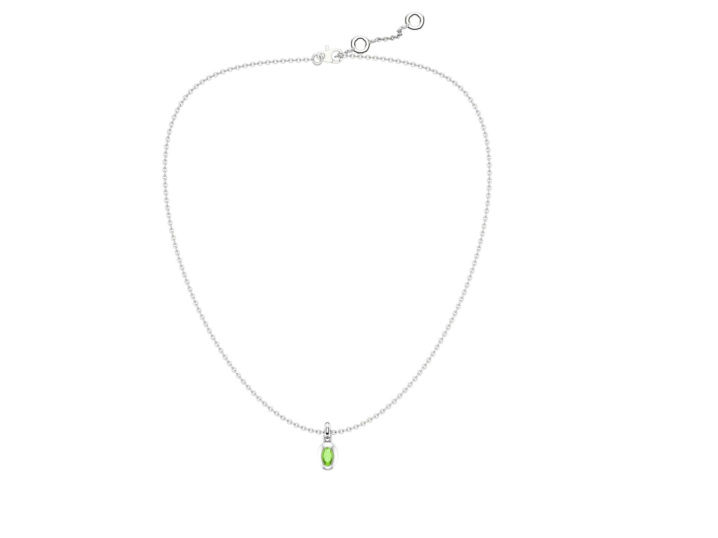 Gemme's De La Divinity necklace, sterling silver, set with a chrysoberyl. Diameter of the pattern: 11 mm. Chain length: 600 to 605 mm.