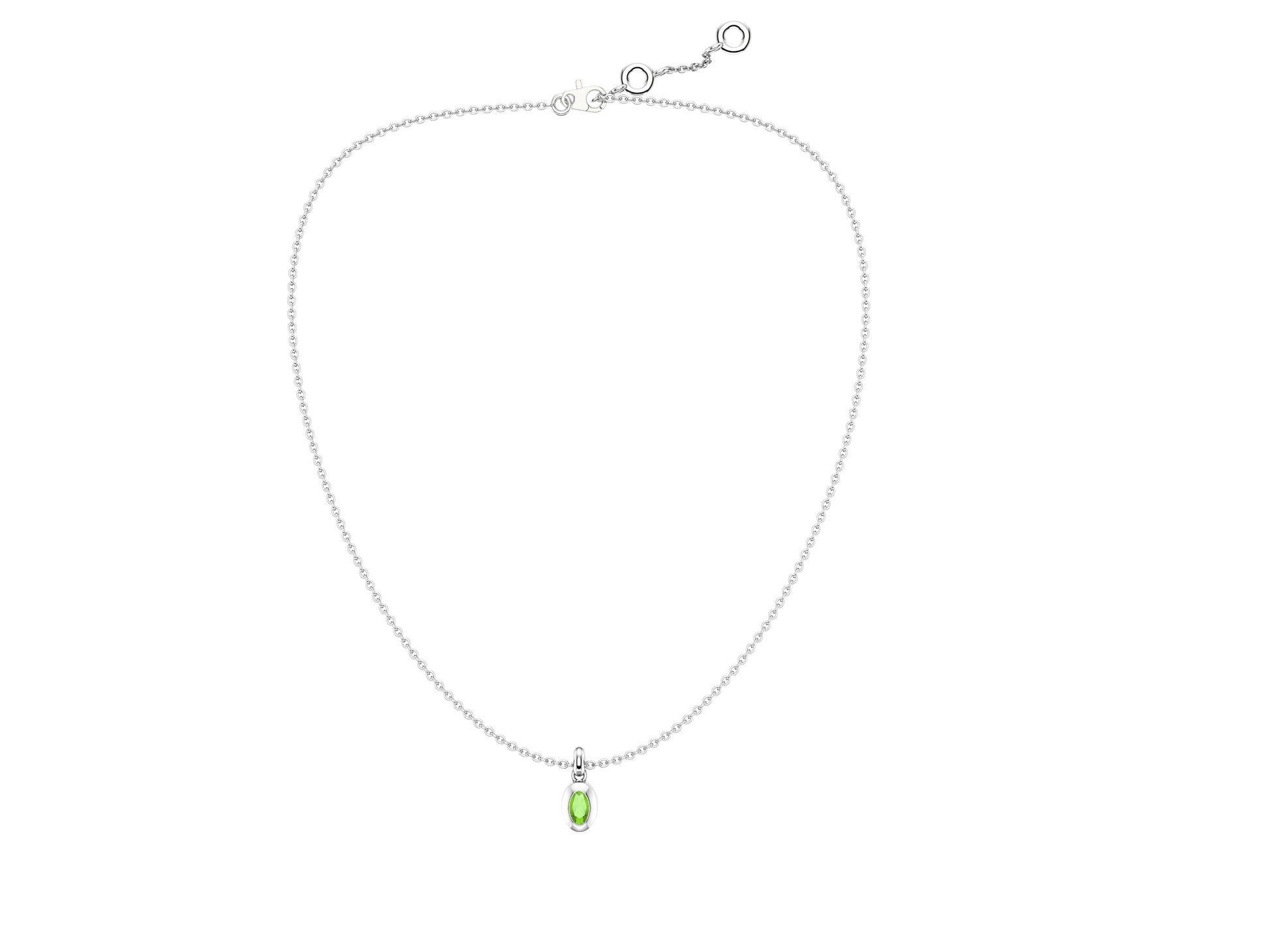 Gemme's De La Divinity necklace, sterling silver, set with a chrysoberyl. Diameter of the pattern: 11 mm. Chain length: 600 to 605 mm.