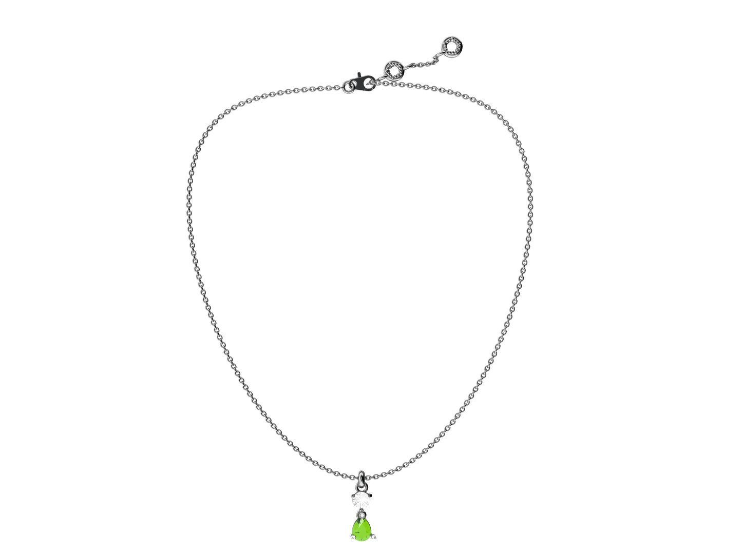 Gemmes De La Divinite necklace, 18K white gold, set with 1 briliant-cut diamond of 0.45 carat, 1 pear-cut chrysoberyl.